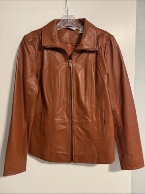 Classic Women's Brown Leather Zip Jacket